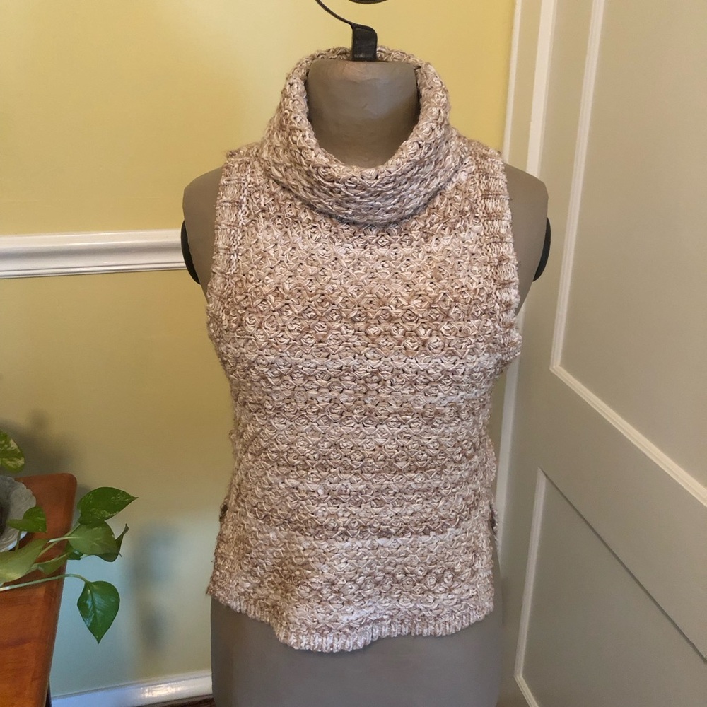 Pilcro Anthropologie Women's Cream Oatmeal Cowl Neck Sleeveless Knit Top Size S